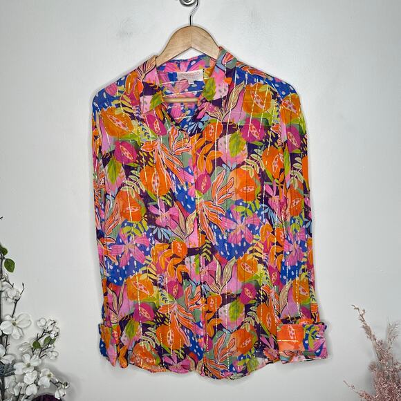 ROCOCO SAND Plum Floral Shirt Mixed Fruit Bright Sz S $173 {HH17} - Picture 2 of 5